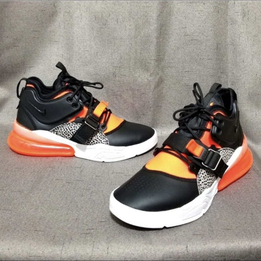 Nike Black and Orange Athletic Shoes with Chunky Sole and Quick-Lace System